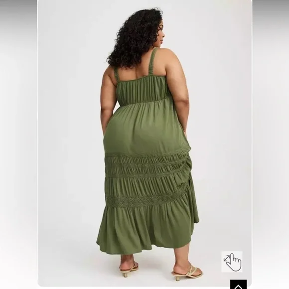 Torrid 2 Square Neck Lace Inset Maxi Dress Olivine - Picture 3 of 6